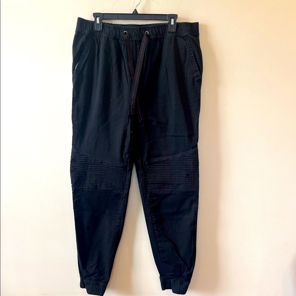 Galaxy By Harvic Pants Black Cargo Joggers‎ Men’s L Ribbed Detail Elastic Waist